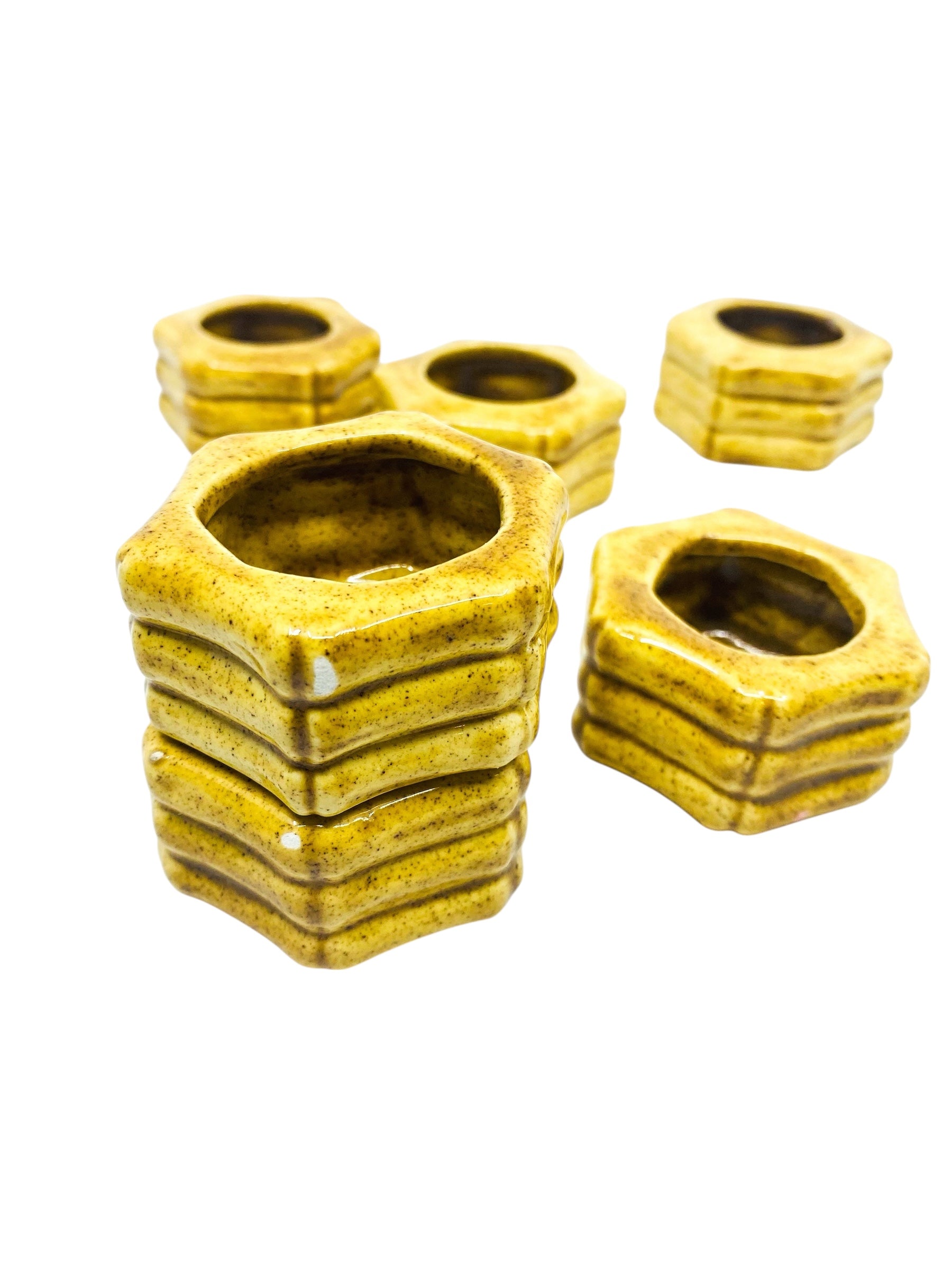 Set of 8 Ceramic Bamboo Shaped Napkin Rings