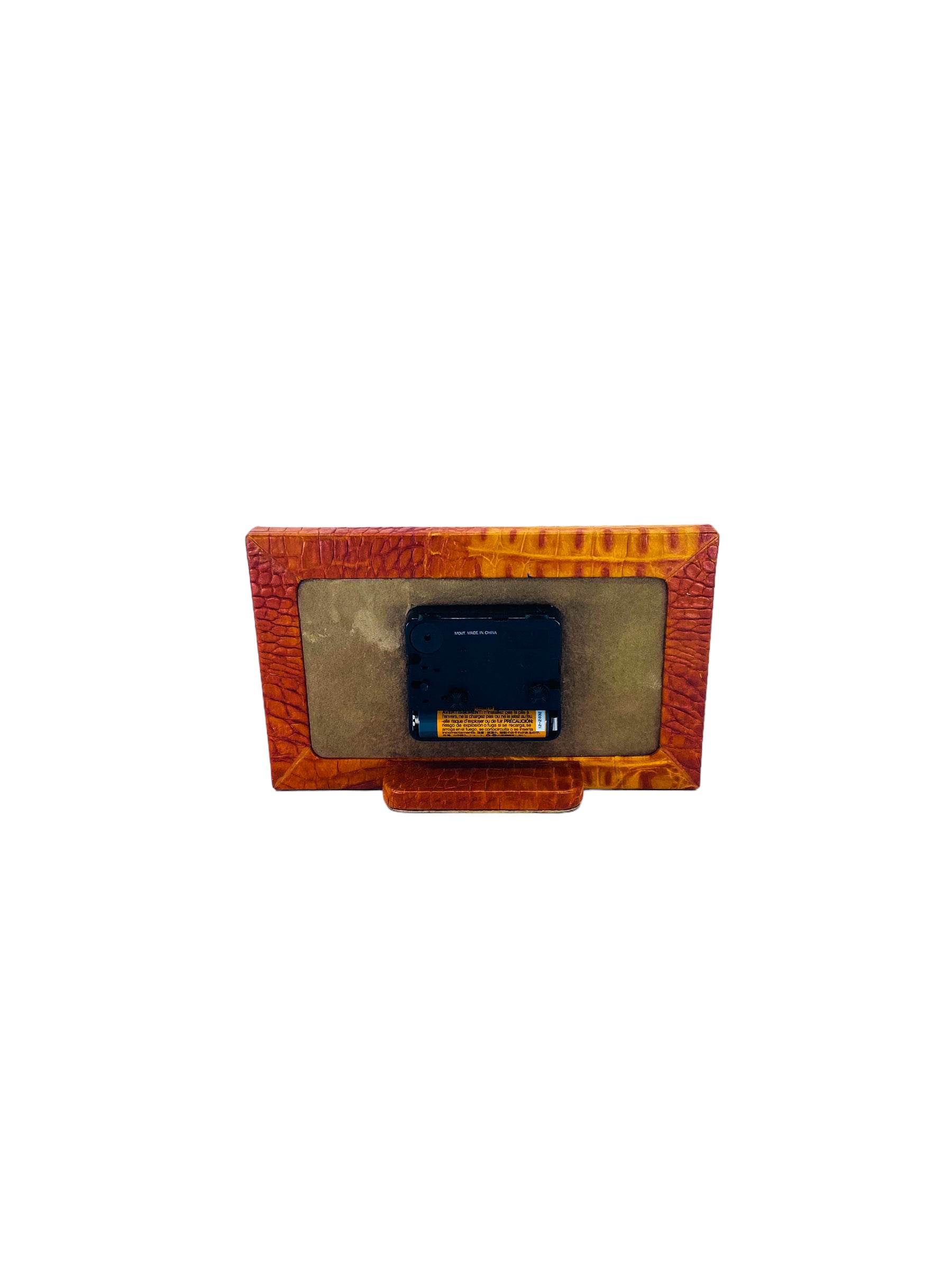 Orange Croc Embossed Leather Frame Desk Clock, Italy