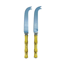 Vintage Sheffield Bamboo Handle Stainless Cheese Knives, Pair