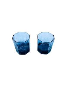 Vintage Libbey “Facet” Smoked Blue Double Old Fashioned Glasses, Pair