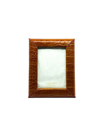 Vintage Helene Batoff Croc Embossed Brown Leather 5x7 Frame