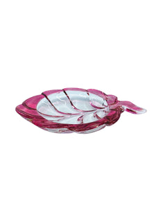 Vintage Cranberry Glass Leaf Shaped Dish
