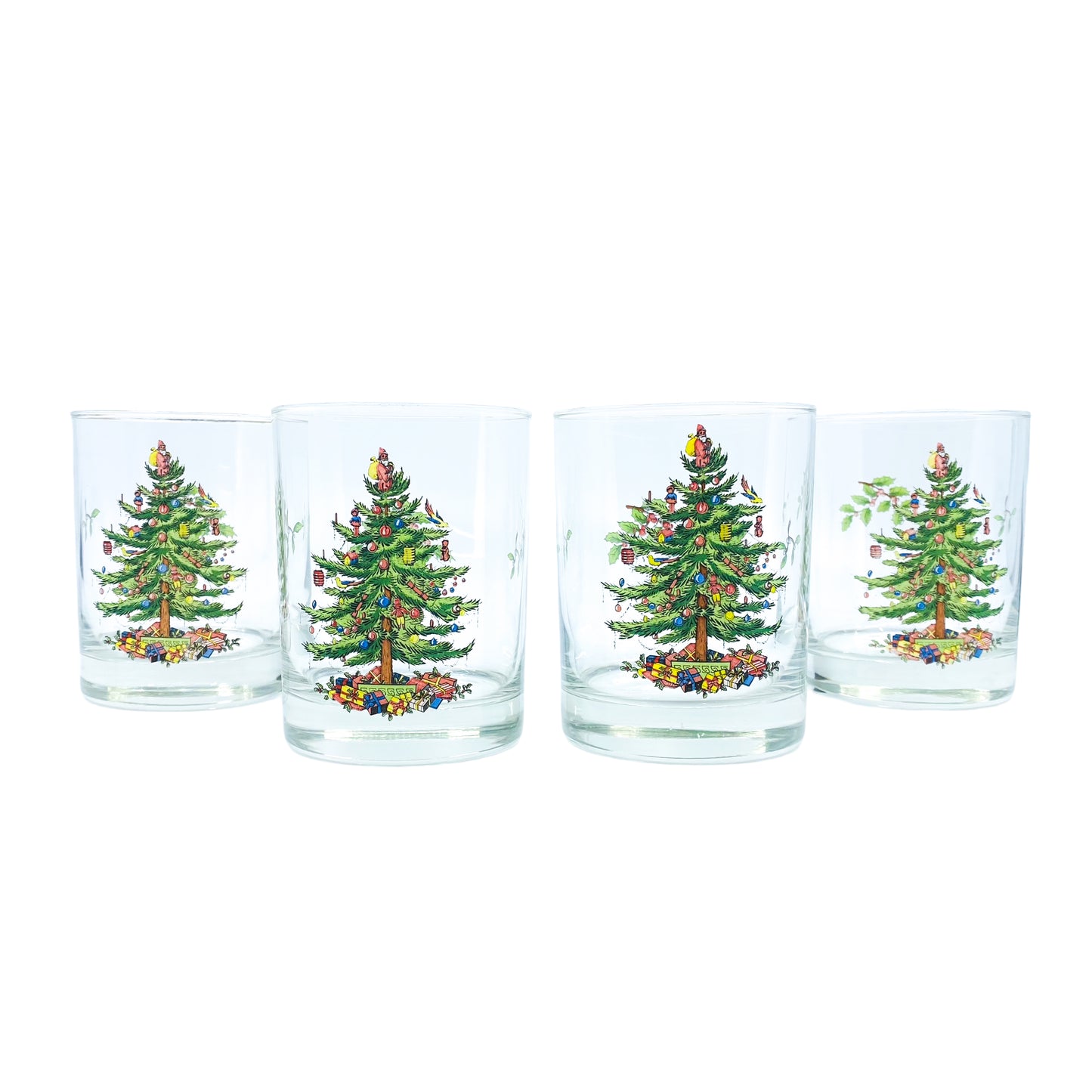 Vintage Spode Christmas Tree Double Old Fashion Glasses, Set of 4
