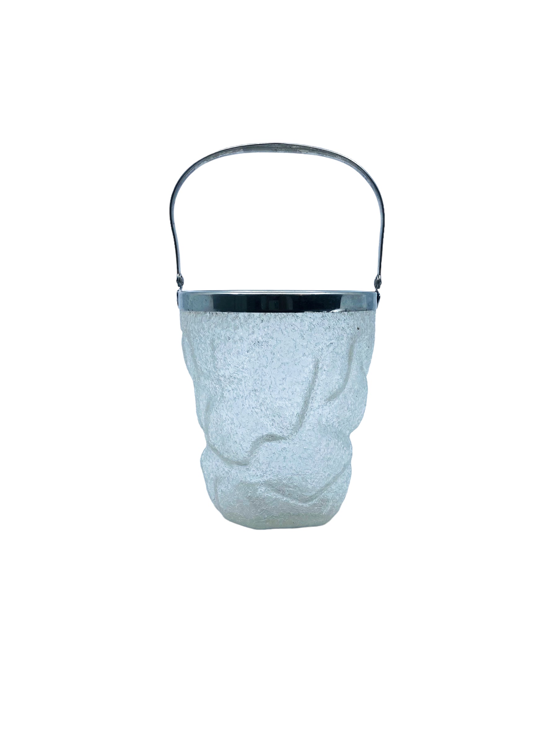 MCM Crackle Glass & Silverplate Ice Bucket, Germany