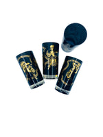 Vintage 1950’s Caribbean Calypso Black & Gold Dancer Collins Glasses by Federal Glass, S/4