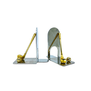 Vintage Chrome and Brass Golf Bookends