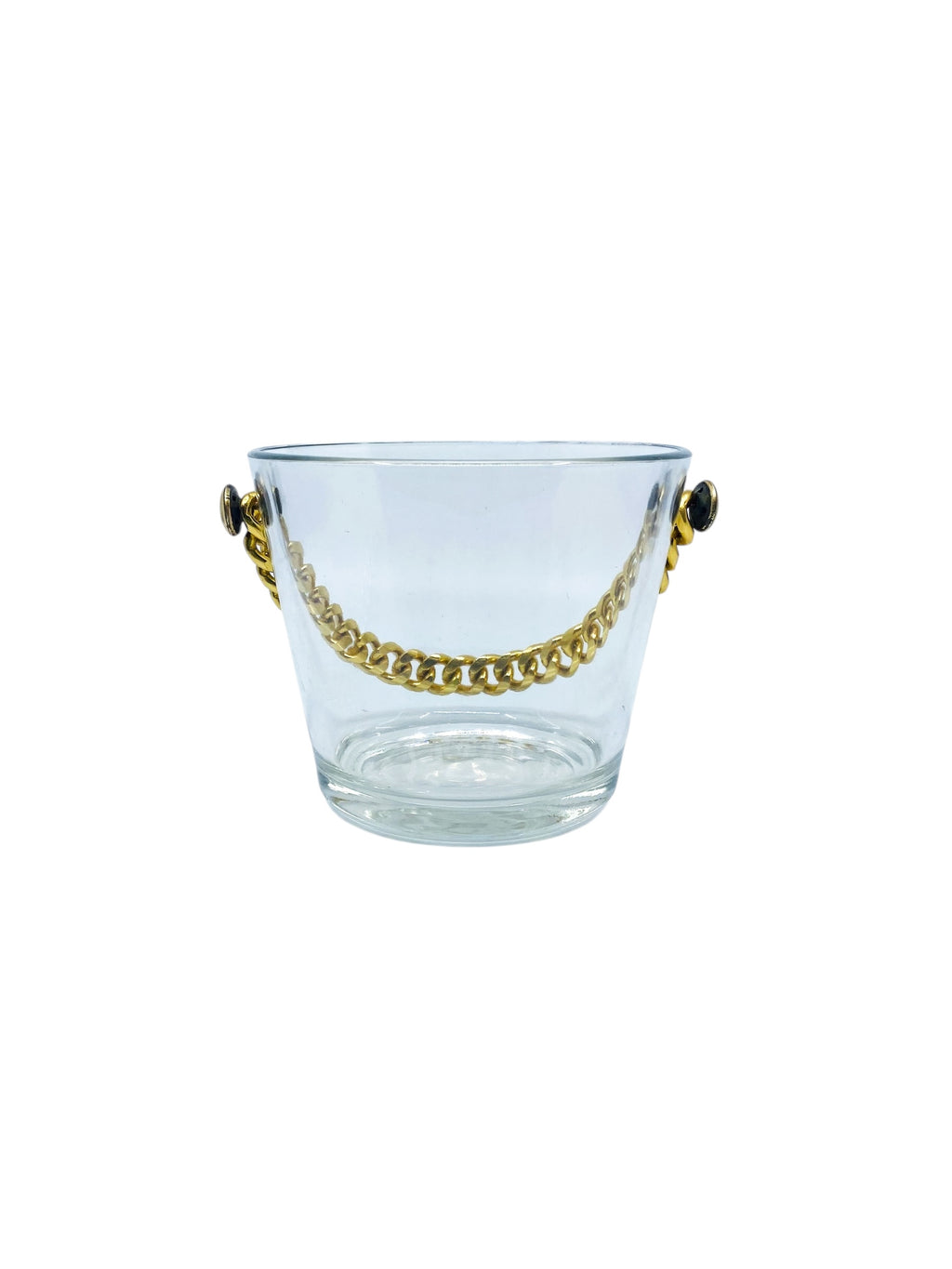 Vintage MCM Glass Ice Bucket with Gilded Gold Chain Handle