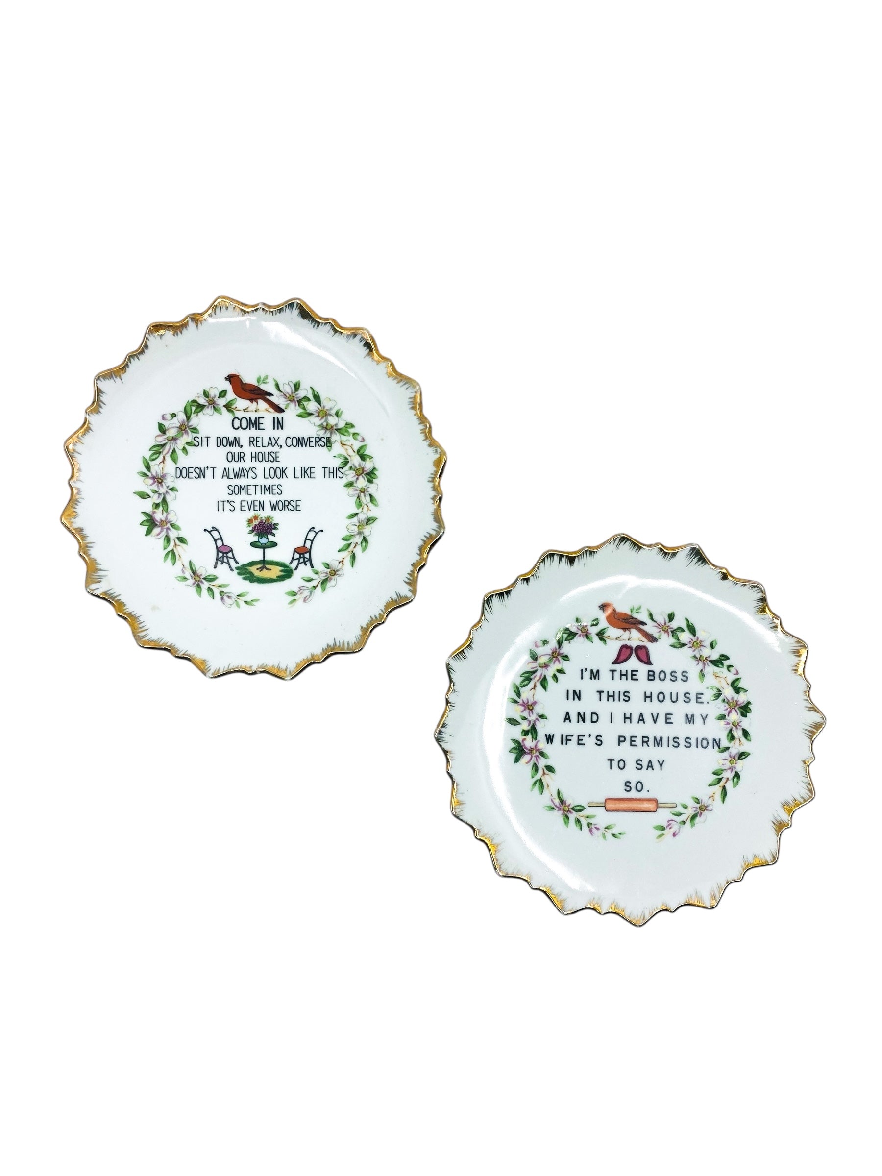 Vintage Humor Plates Wall Hangings, Pair