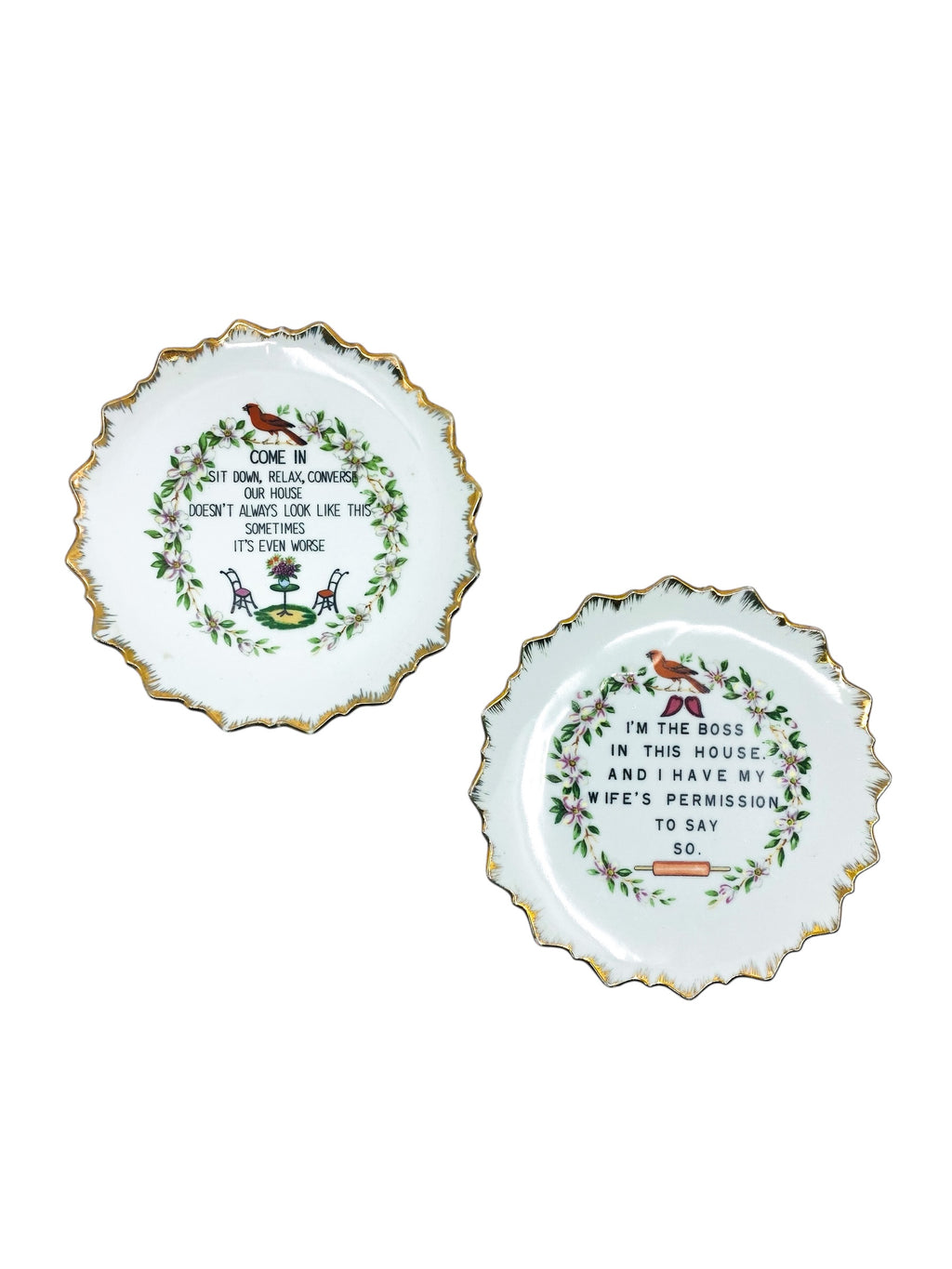 Vintage Humor Plates Wall Hangings, Pair