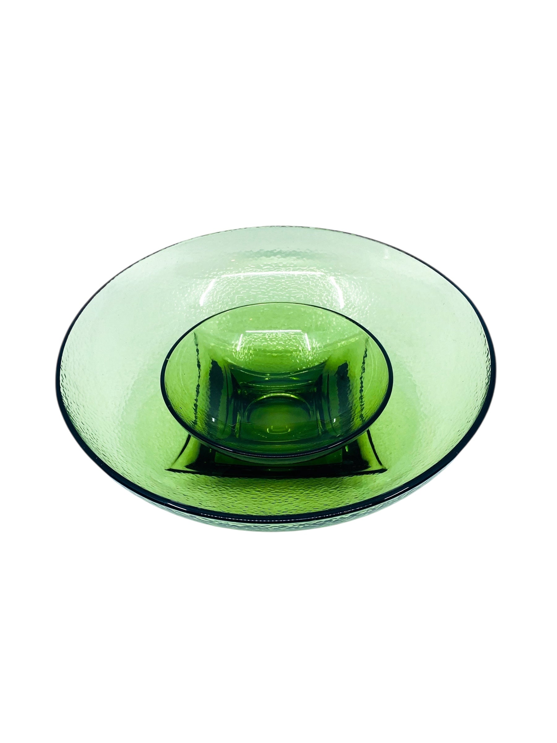 Vintage 1960’s Hazel-Atlas Pebbled Glass Chip & Dip Set,