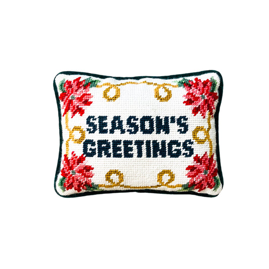 Vintage Christmas “Seasons Greeting” Needlepoint Pillow