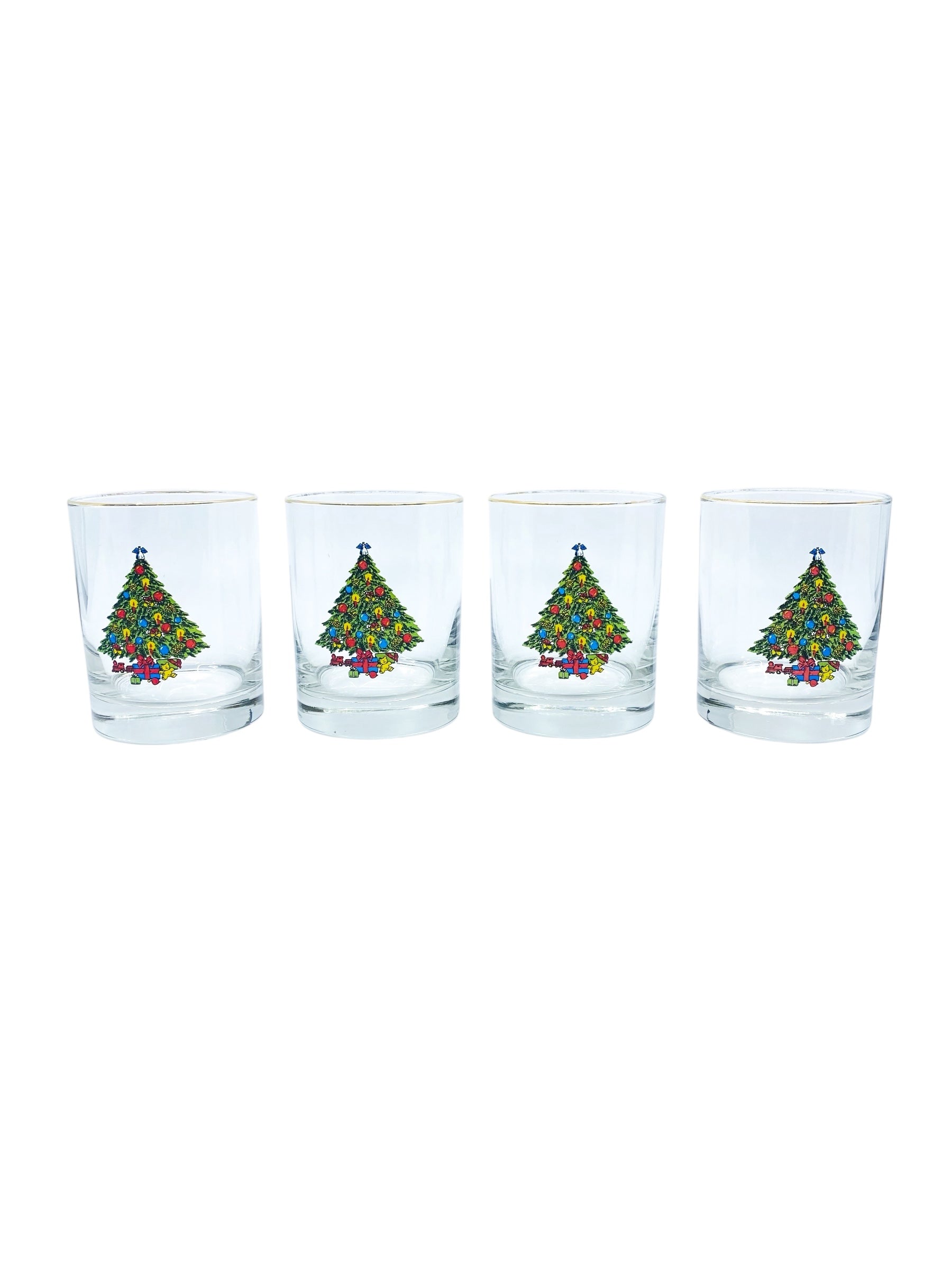 Vintage 1993 Christmas Tree Double Old Fashioned Glasses, Set of 4