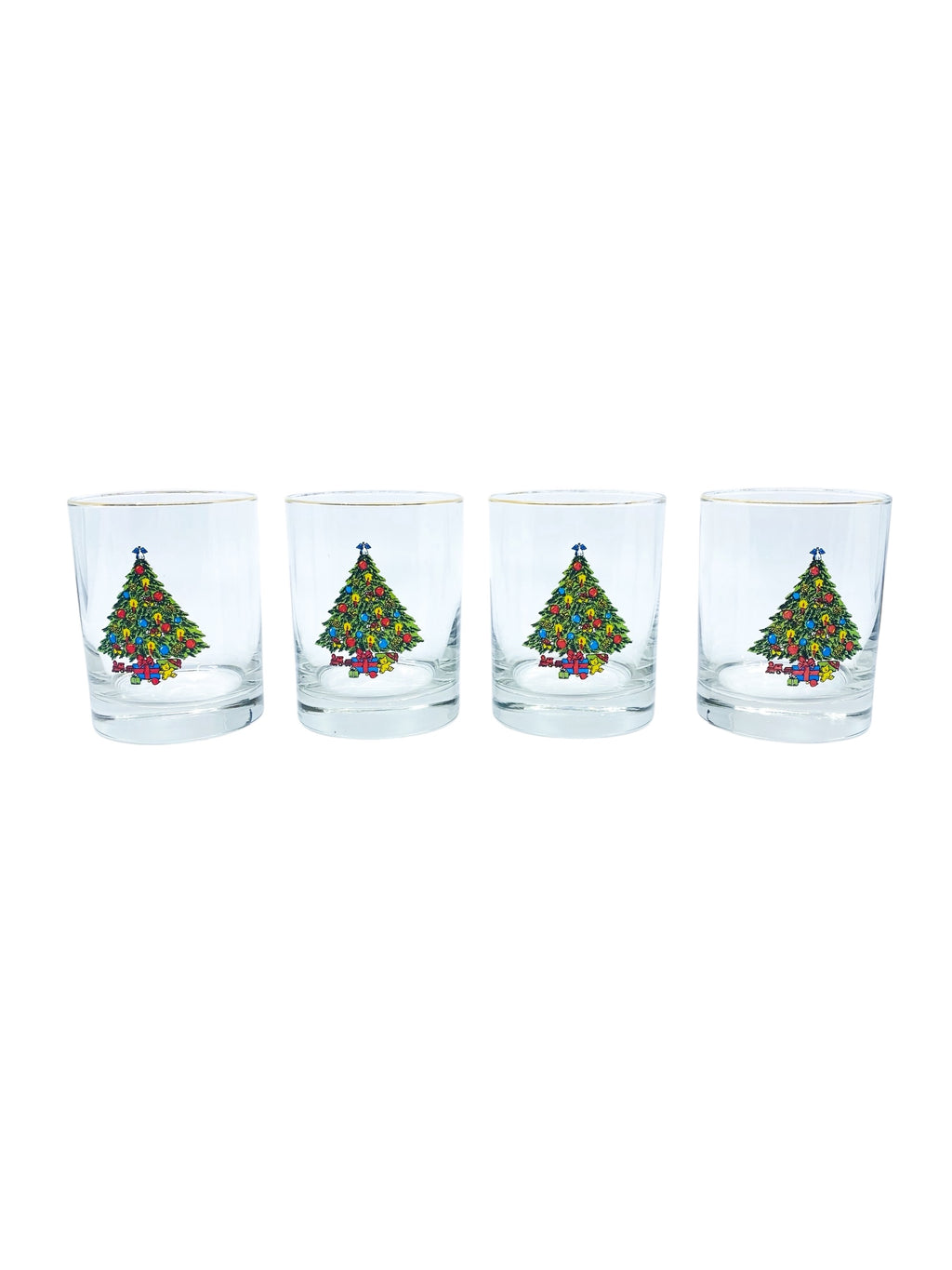 Vintage 1993 Christmas Tree Double Old Fashioned Glasses, Set of 4