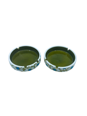 1960’s Daisy Flower Power Green Ashtray, Pair