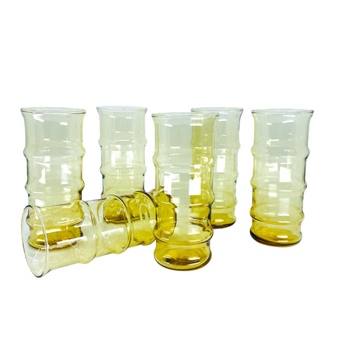 Vintage Libbey Amber Bamboo Glasses, Set of 6