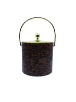 Vintage Chocolate Brown Embossed Croc Ice Bucket with Brass Detail