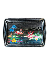 Vintage Flamingo Wooden Lacquer Tray Set of 4, Japan