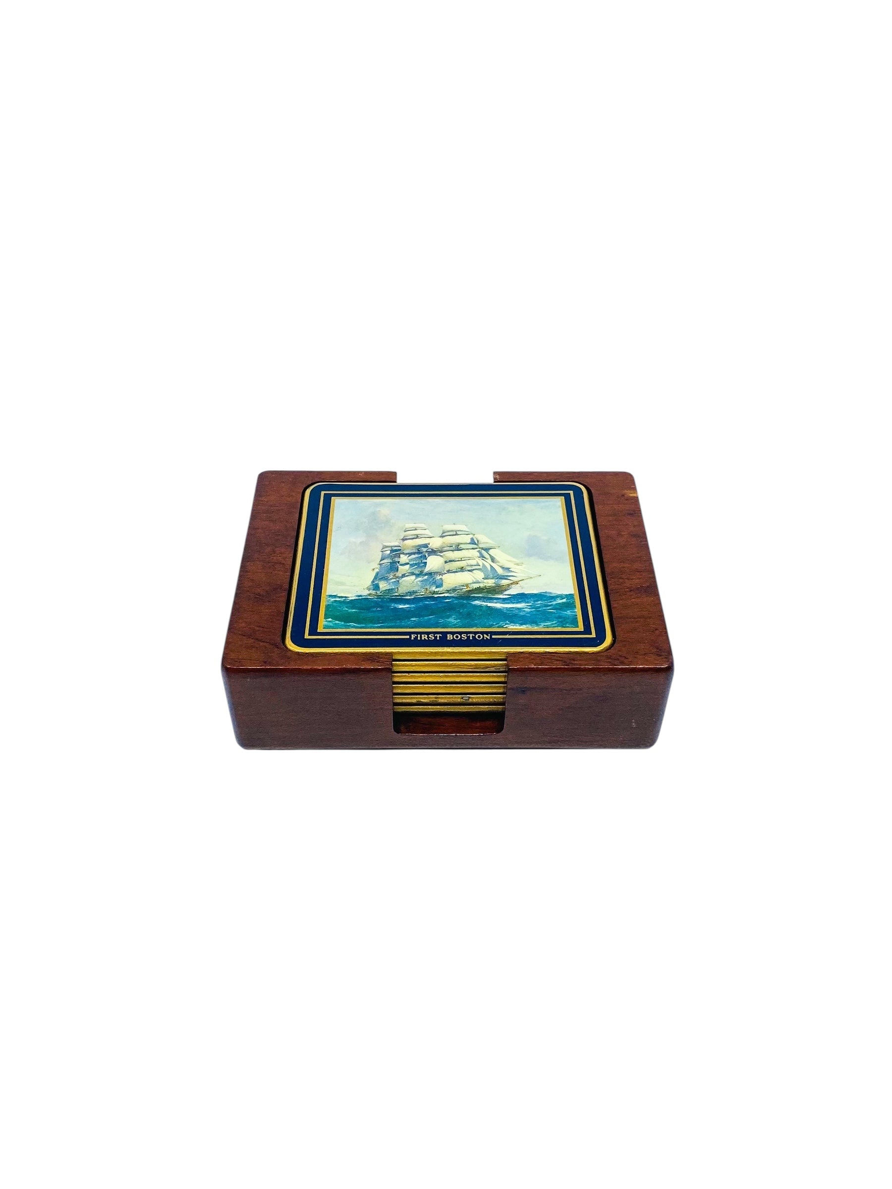 Vintage Warden Brooks “First Boston” Ship Coaster Set
