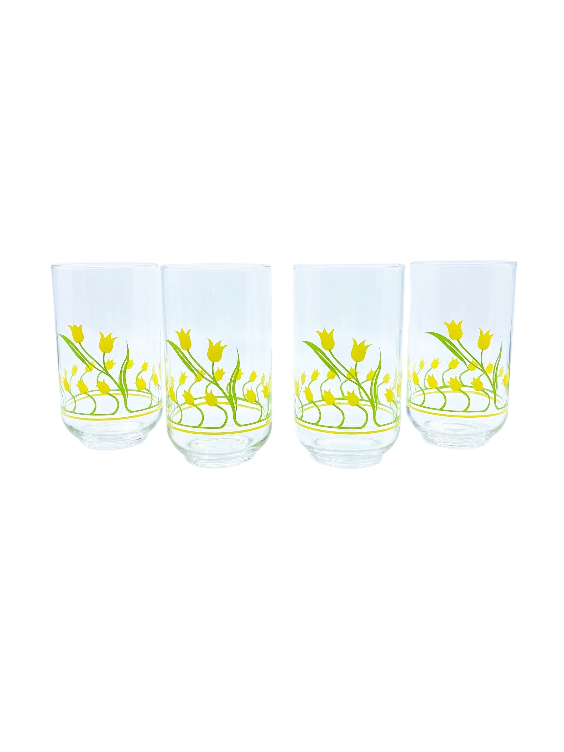 Vintage MCM Yellow Tulip Highball Glasses, Set of 4