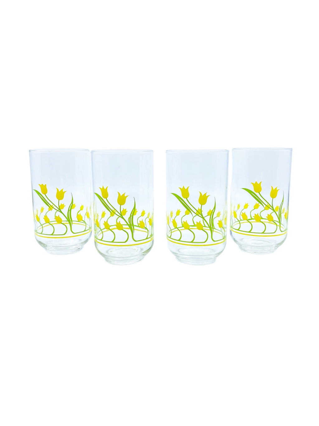 Vintage MCM Yellow Tulip Highball Glasses, Set of 4