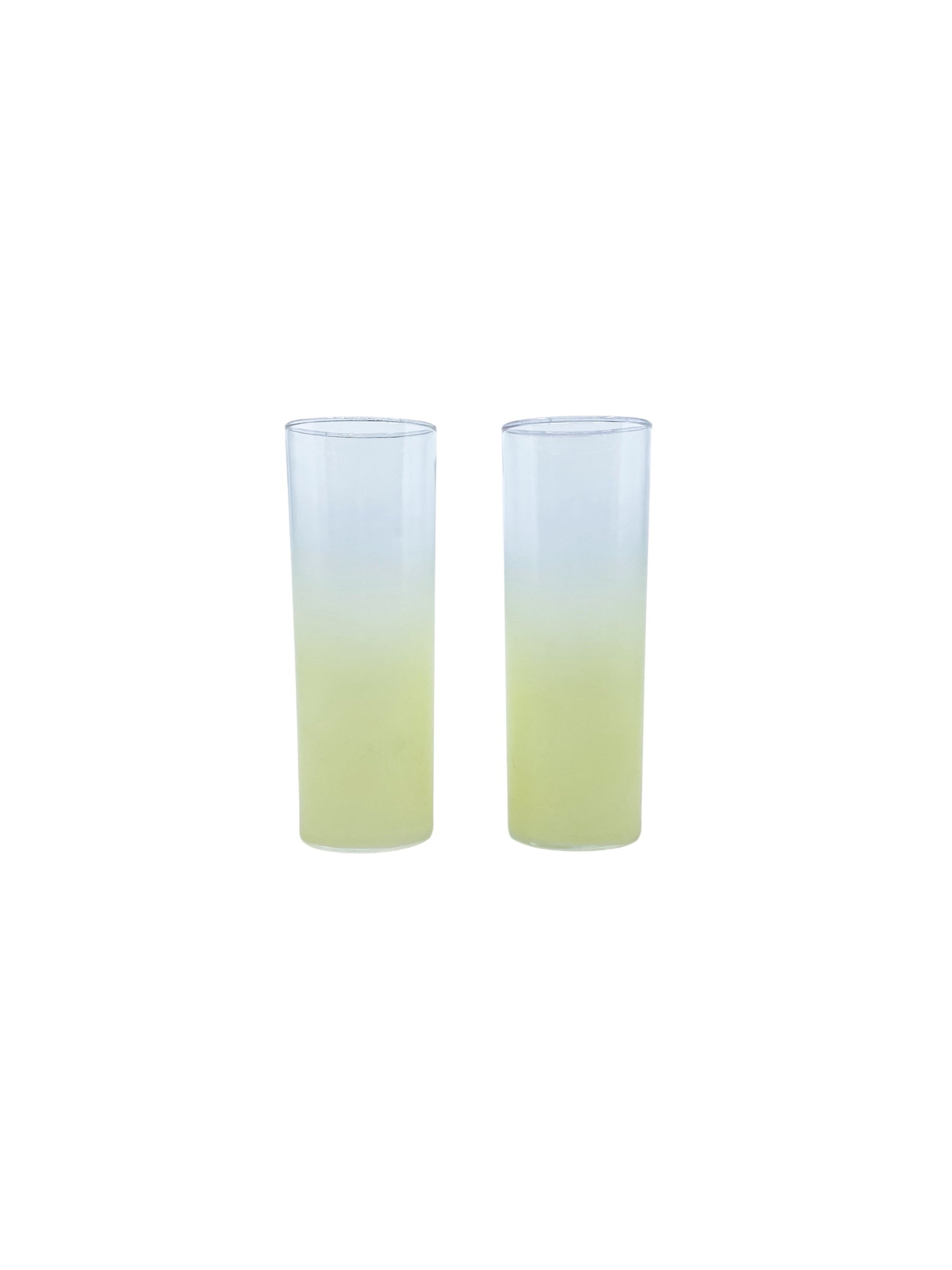 Vintage Federal Glass Yellow Ombre Tallboys, Pair
