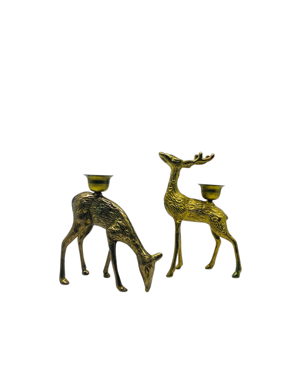Vintage Brass Reindeer Candlestick Holders, Pair