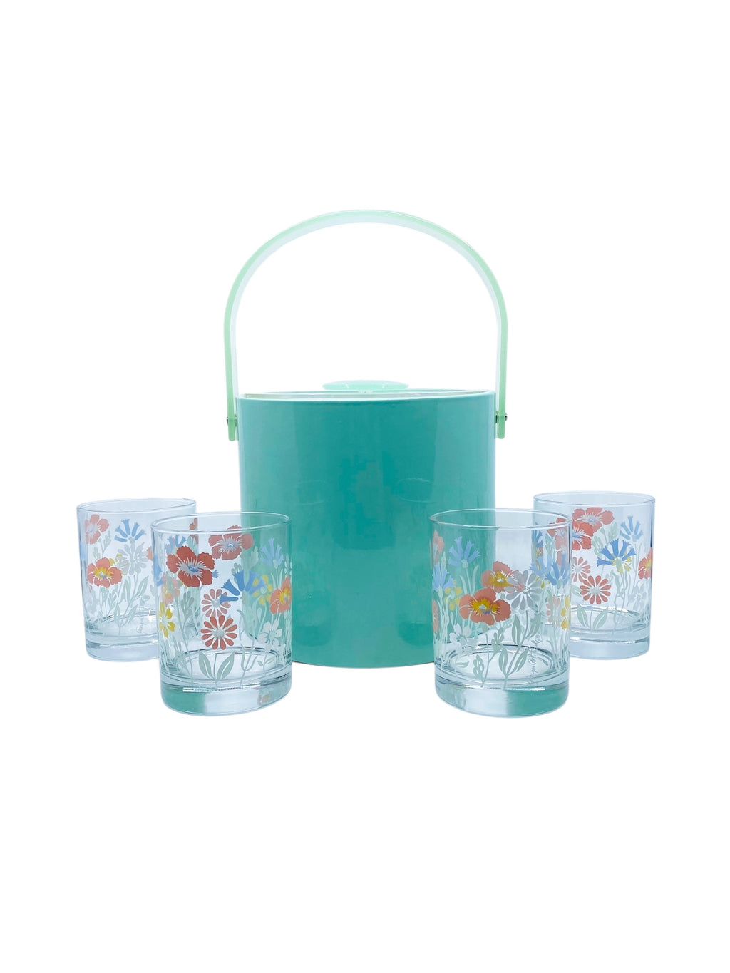Vintage Georges Briard Floral Ice Bucket & Glasses Set, Deadstock