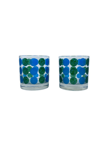 Vintage Textured Polka Dot Lowball Glasses, Pair