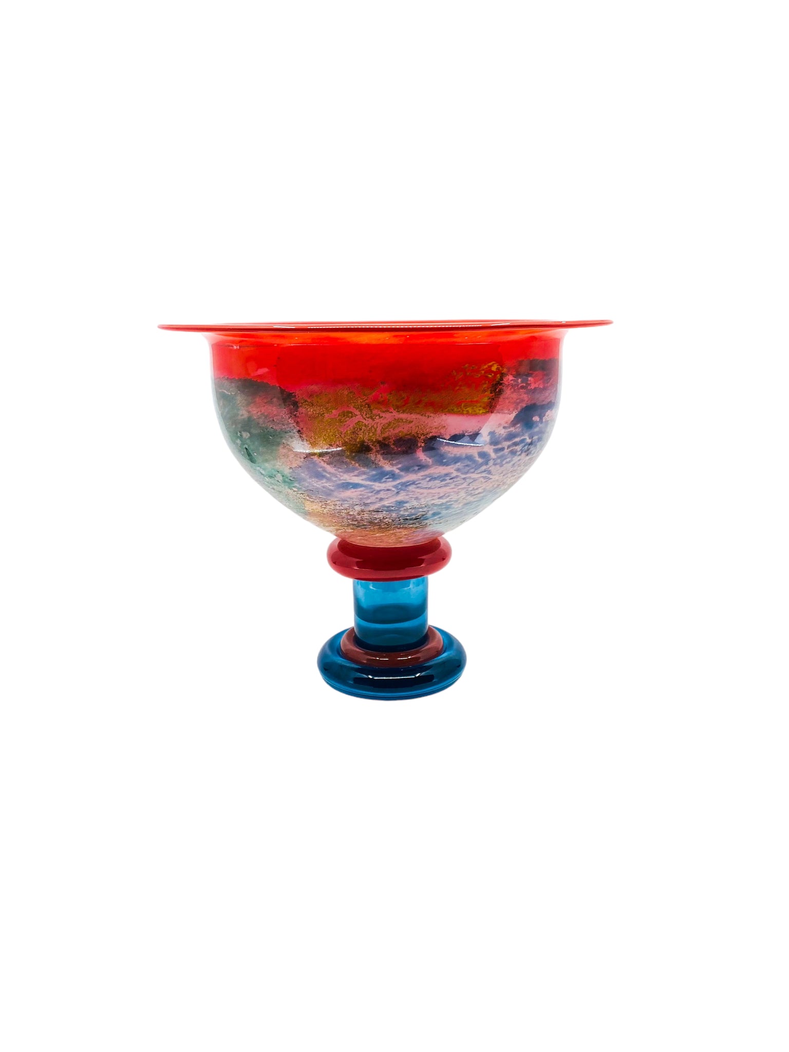 1991 Kosta Boda Large Art Glass Footed Bowl ‘CanCan’ Series by Kjell Engman