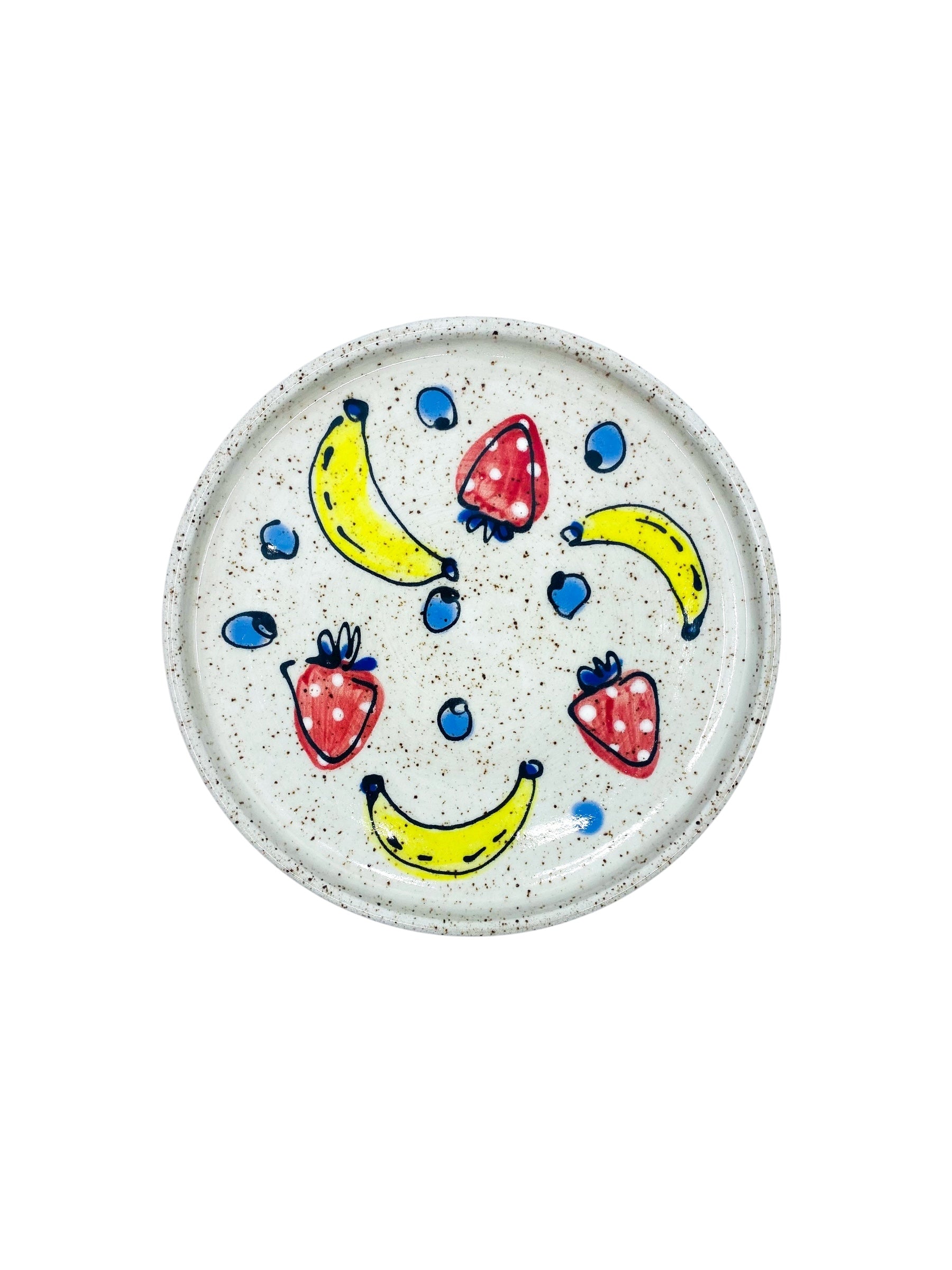 Handmade Ceramic Cup & Plate Set in Fruit Salad Print