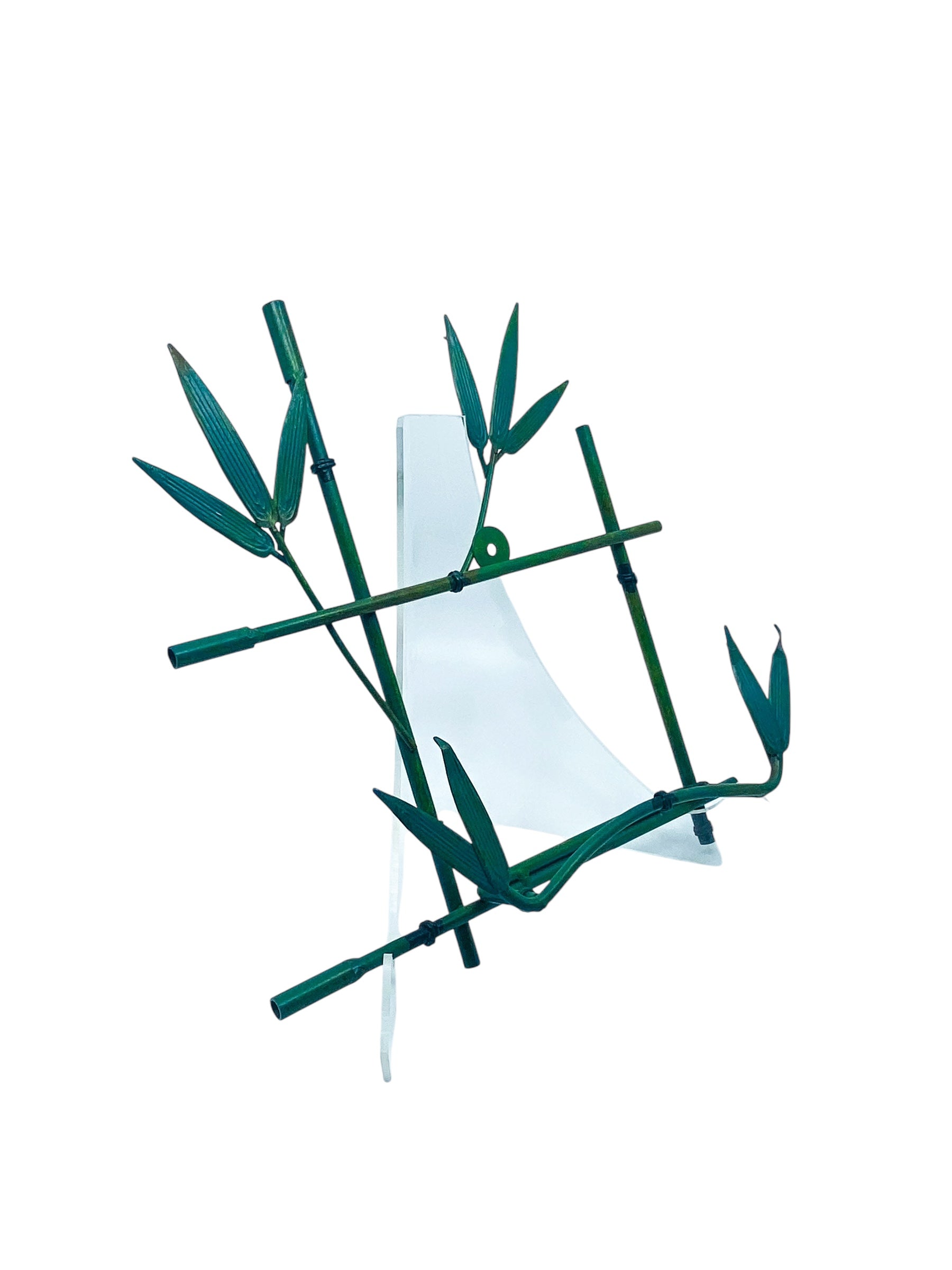 Vintage 1980’s Verdigris Metal Bamboo Plate Holder / Wall Shelf, 3 Available