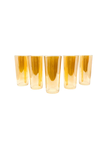 Vintage Jeanette Glass Marigold Swirl Highball Glasses, Set of 5