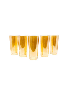 Vintage Jeanette Glass Marigold Swirl Highball Glasses, Set of 5