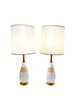 MCM Ceramic Lamps with Gold Detail & Teak Neck, Pair, **Local Pick Up Only