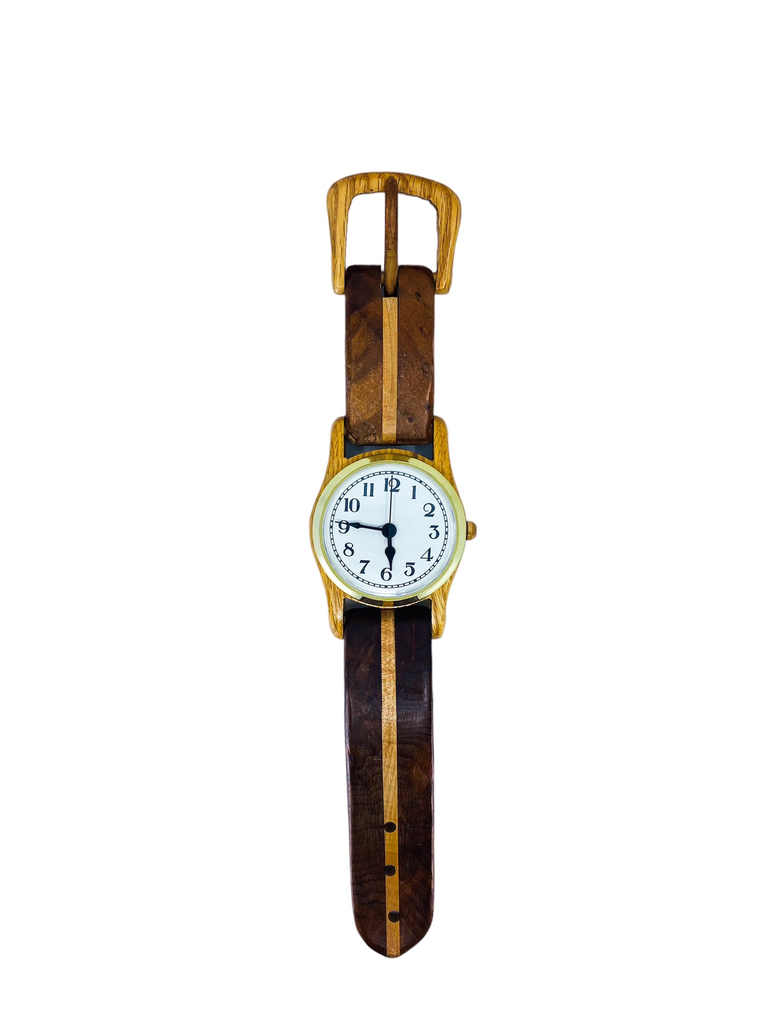 Vintage Handmade Wooden Wristwatch Desk Clock