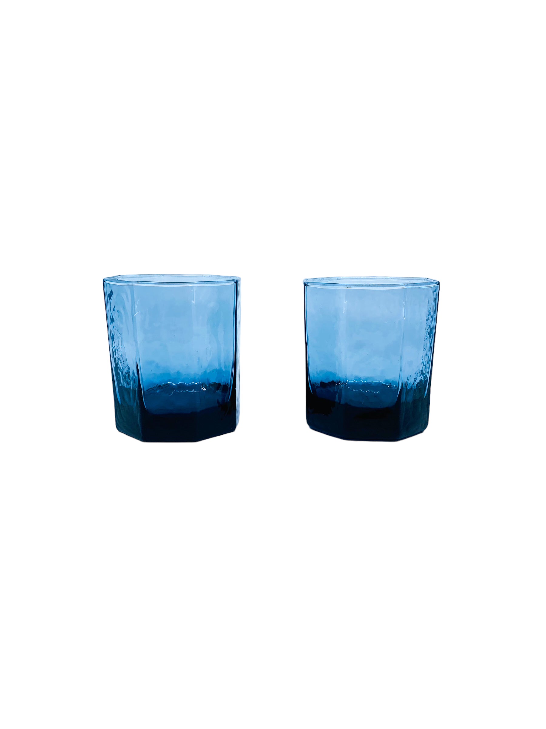 Vintage Libbey “Facet” Smoked Blue Double Old Fashioned Glasses, Pair