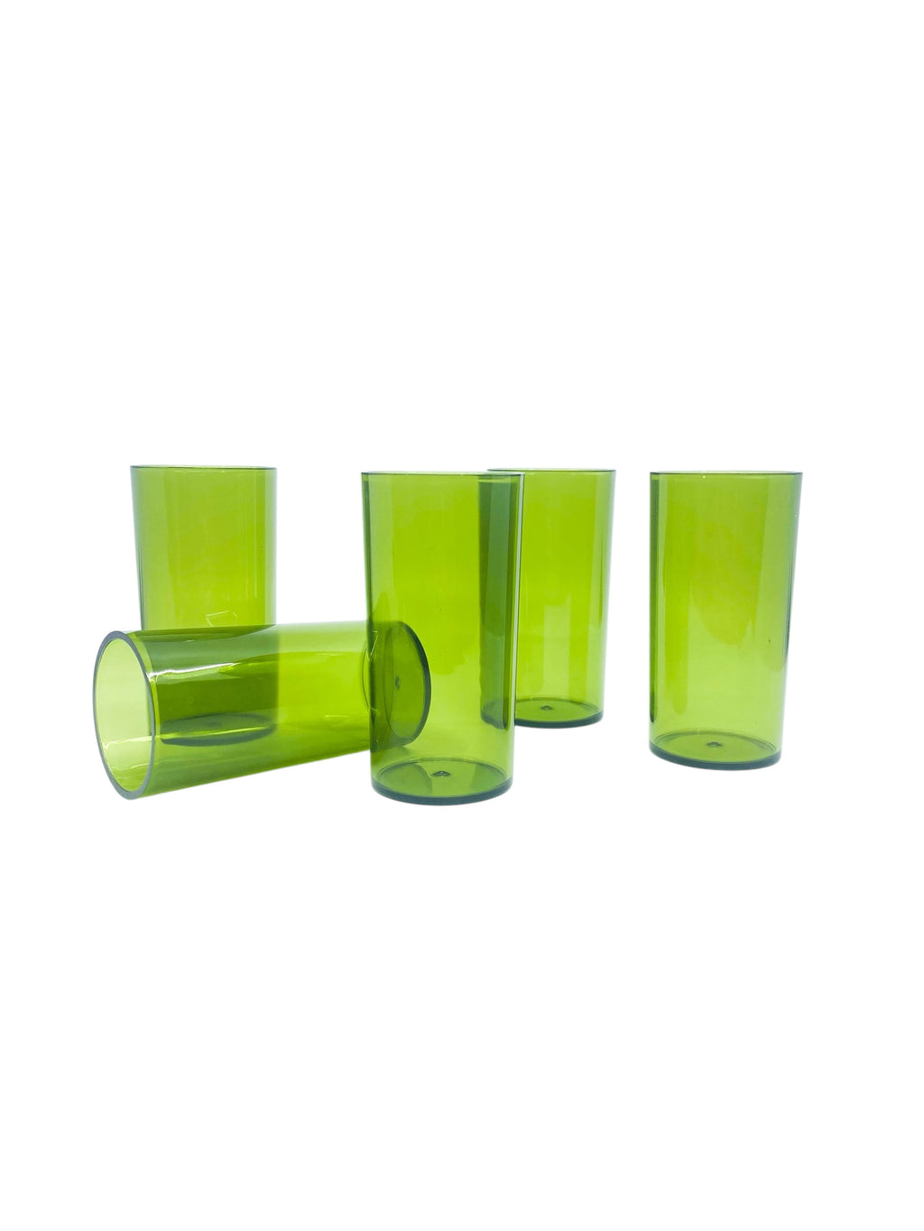 Vintage Avocado Green Plastic Glasses, Set of 5