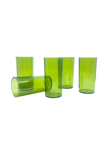 Vintage Avocado Green Plastic Glasses, Set of 5
