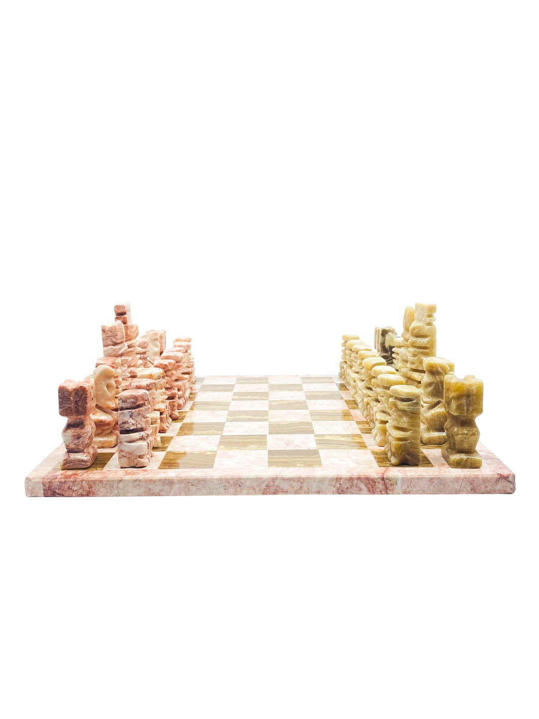 Vintage Hand Carved Aztec Marble Stone Chess Board