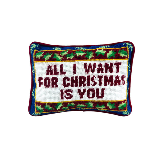 Vintage Christmas “All I Want For Christmas Is You” Needlepoint Pillow