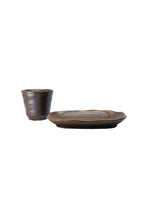 Vintage Handmade Brown Ceramic Cup & Dish Set