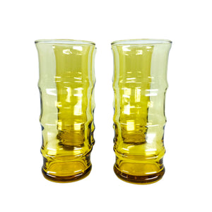 Vintage Libbey Amber Bamboo Highball Glasses, Set of 4