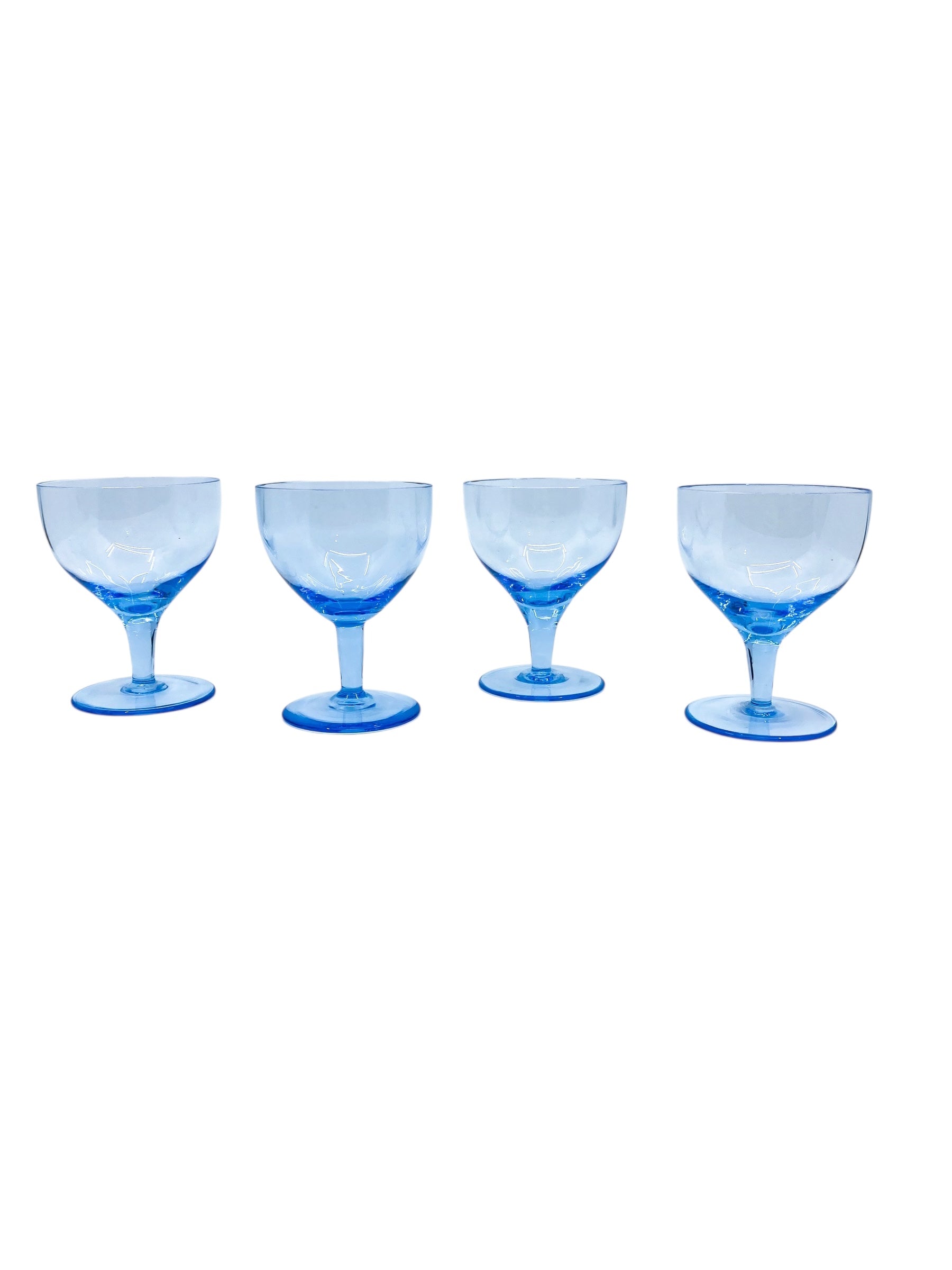 Vintage Short Blue Cocktail Cordial Glasses, Set of 4
