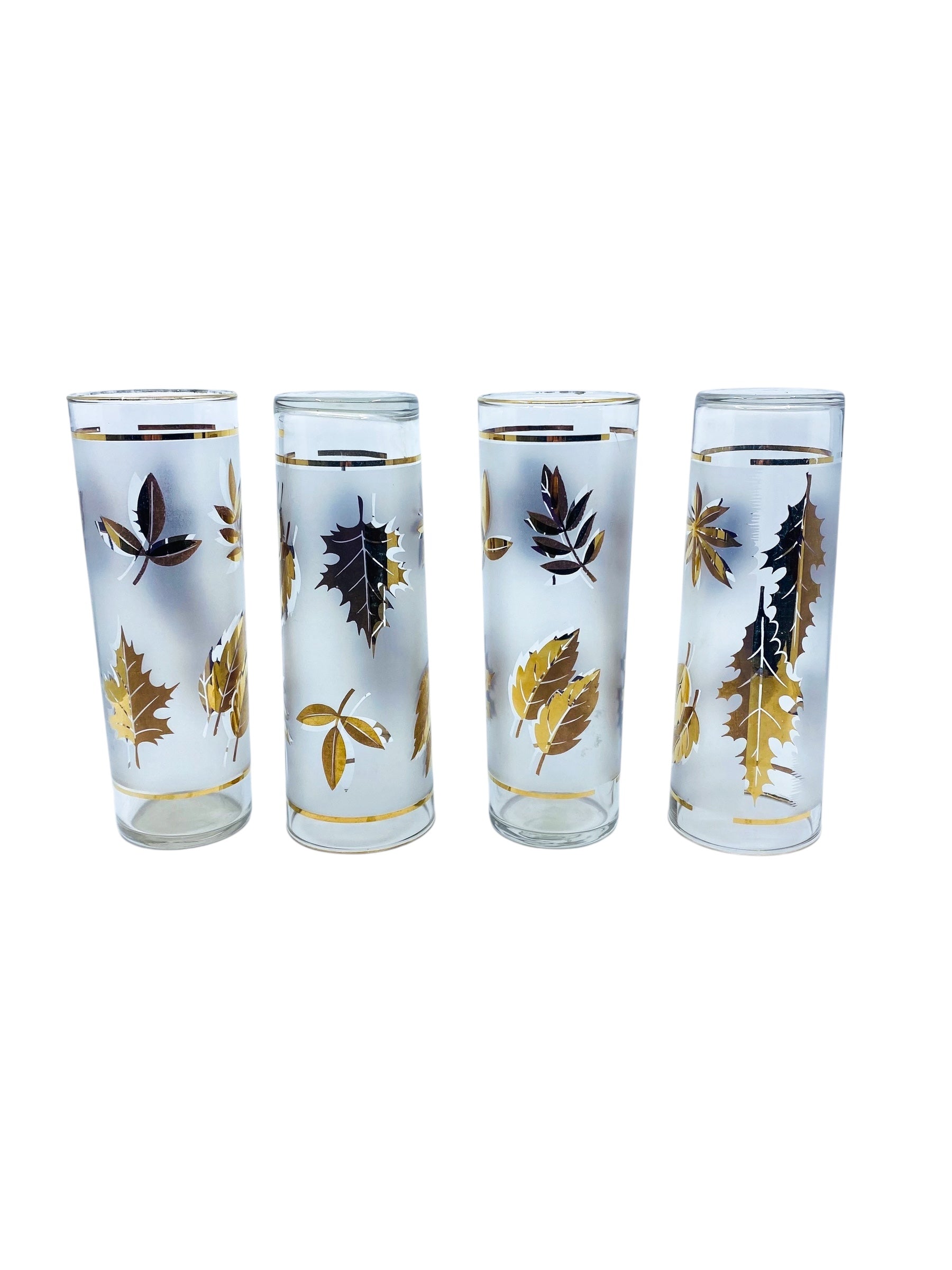 Vintage Libbey “Golden Foliage” Frosted 22kt Gold Glasses, Set of 4