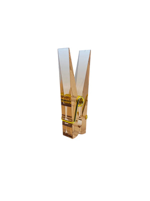 Peachy Pink Lucite & Gold Jumbo Clothespin Clip Note Holder