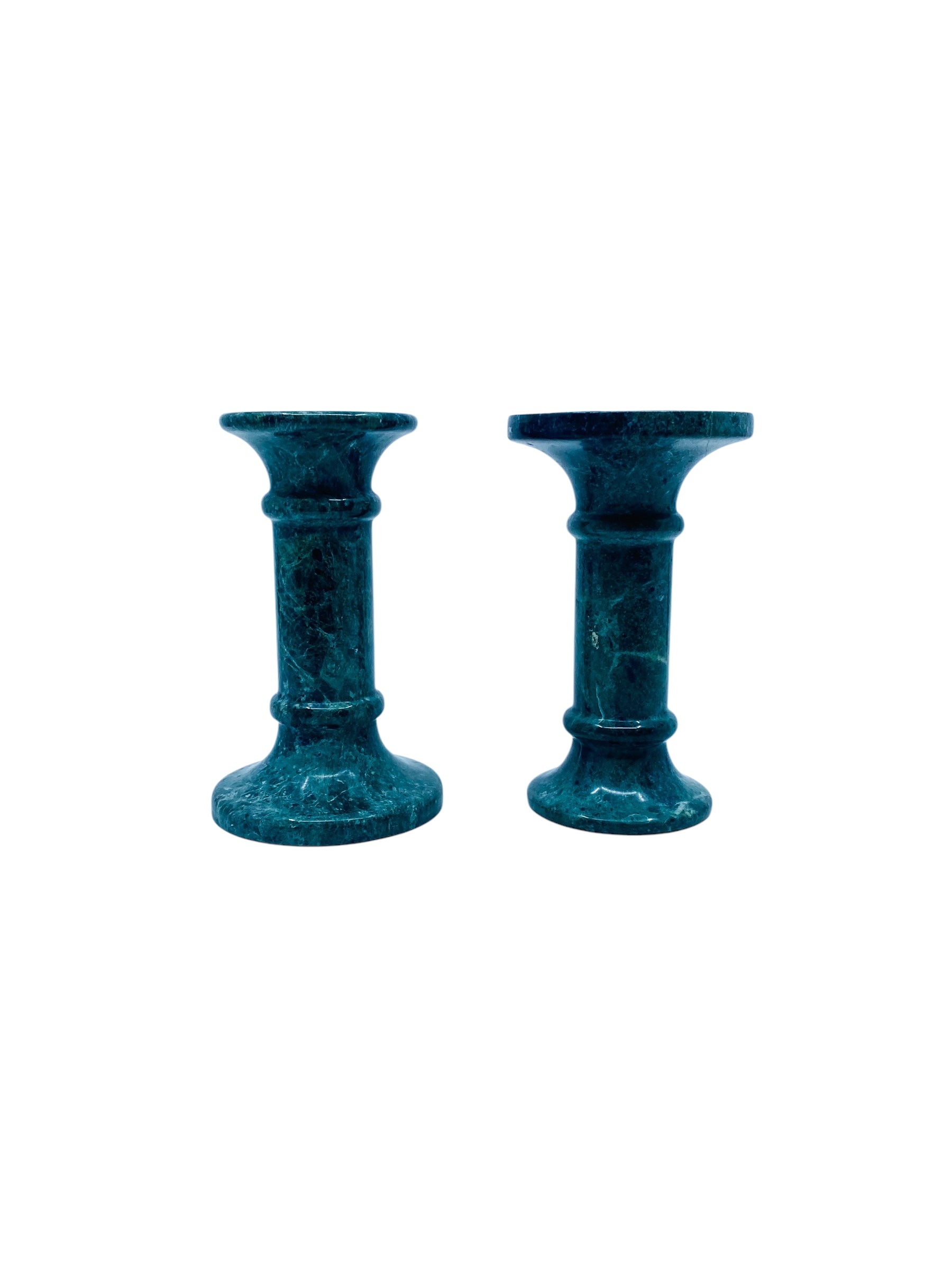 Green Marble Candlestick Holders, Pair