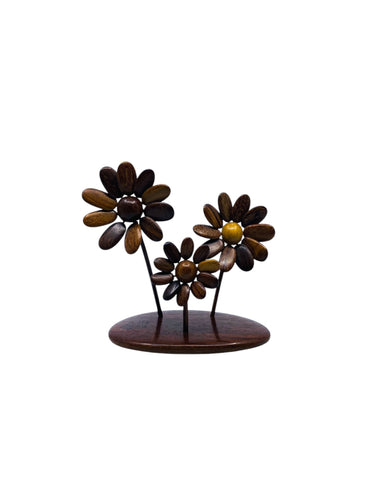 Vintage Teak Wood Flower Sculpture, Costa Rica
