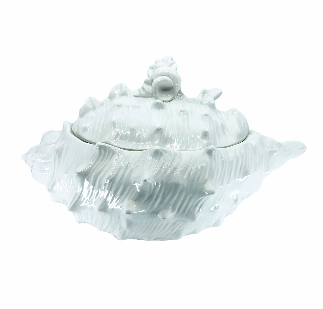 1970s Large Ceramic Shell Soup Tureen & Spoon Set