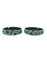 1960’s Daisy Flower Power Green Ashtray, Pair