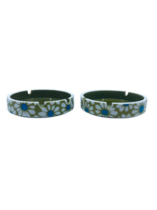 1960’s Daisy Flower Power Green Ashtray, Pair